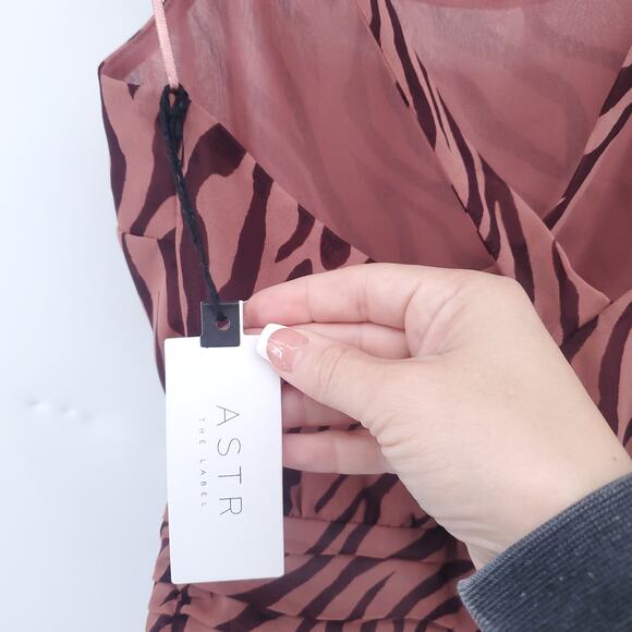 ASTR Retro Y2K Animal Mauve Zebra Blouse Top Strappy CrissCross Waist Zipper XS - Picture 6 of 13